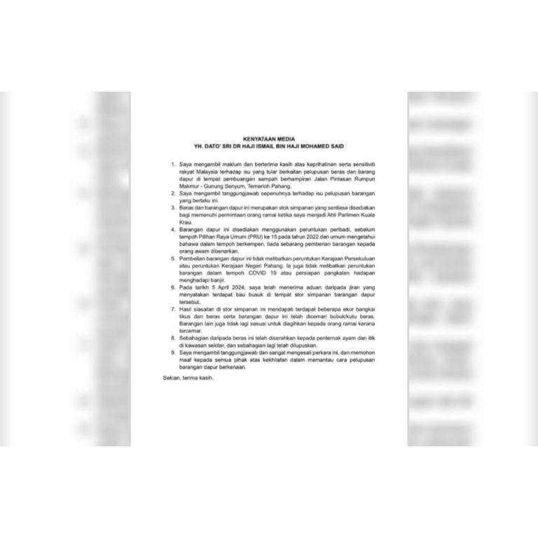 BERAS, BARANGAN DAPUR DILUPUS KERANA ROSAK