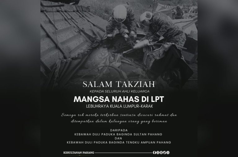 KDPB Sultan Pahang dan KDPB Tengku Ampuan Pahang zahir ucapan takziah kepada keluarga mangsa nahas di Lebuhraya Kuala Lumpur-Karak