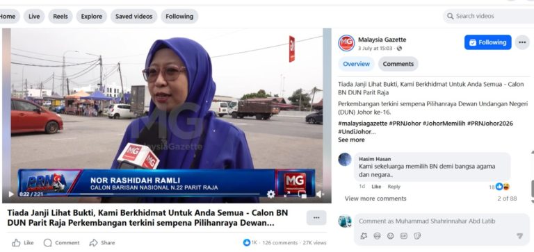 Calon BN dalam PRN Johor guna ‘tagline’ MB Pahang