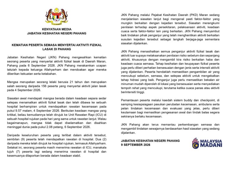 JKN Pahang nasihat tidak pandang ringan risiko haba ketika aktiviti lasak